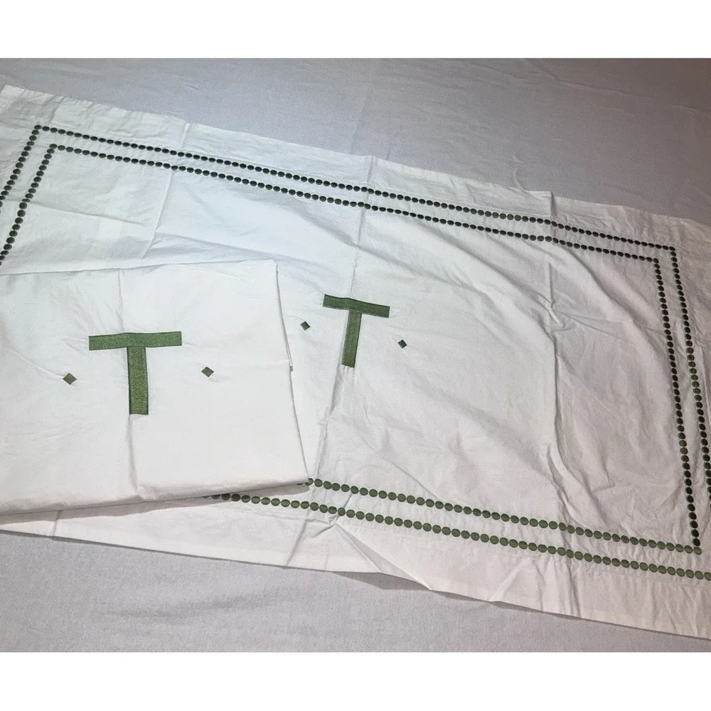 2 Pottery Barn Pearl green embroidered King shams 